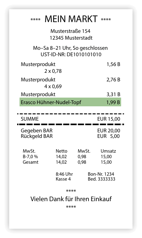 Abbildung eines beispielhaften Kassenbons