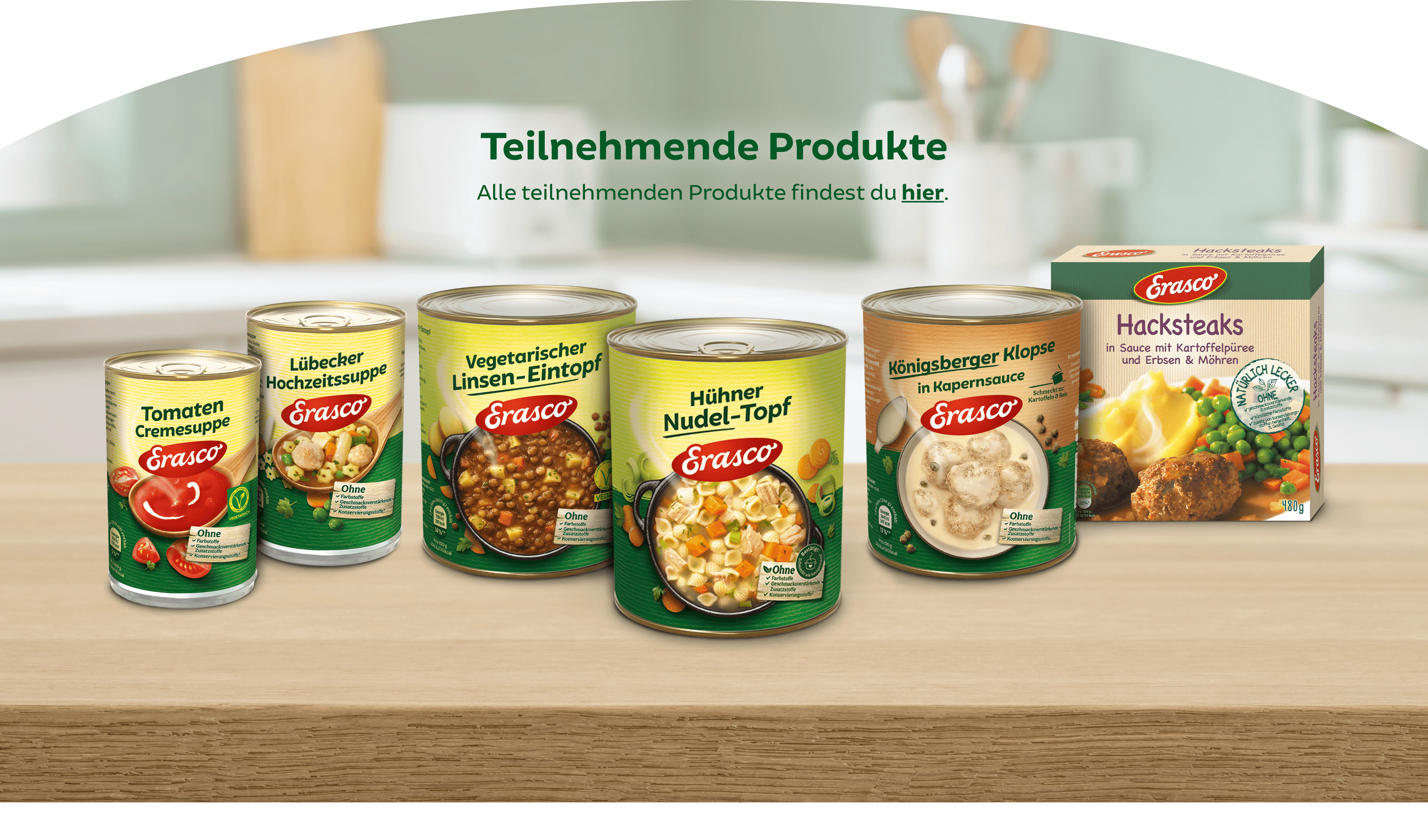 Beispielhafte Darstellung einiger Erasco Produkte. Die vollständige Übersicht ist auf der Erasco Landingpage aufgeführt.